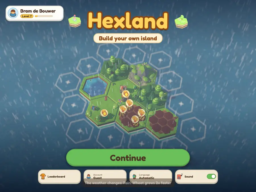 The Hexland title screen on an iPad