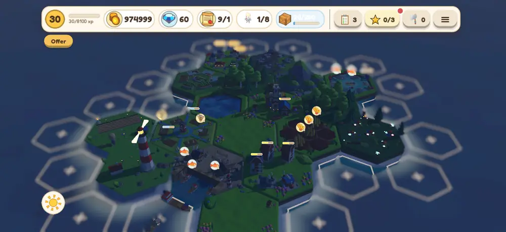 The island at night with little lights