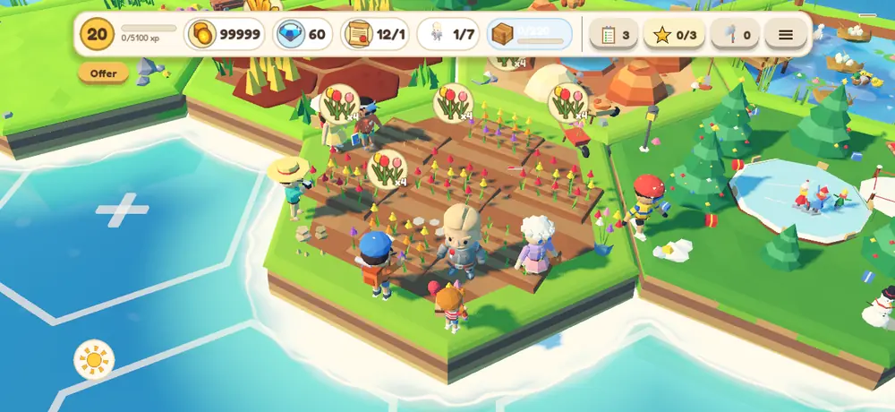 Tourists on an island full of fields